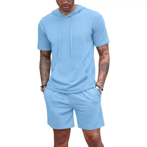 COOFANDY Men's Tracksuit 2 Piece Hooded Athletic Sweatsuit Short Sleeve Casual Sports Hoodie Shorts Set