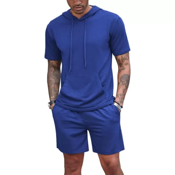 COOFANDY Men's Tracksuit 2 Piece Hooded Athletic Sweatsuit Short Sleeve Casual Sports Hoodie Shorts Set