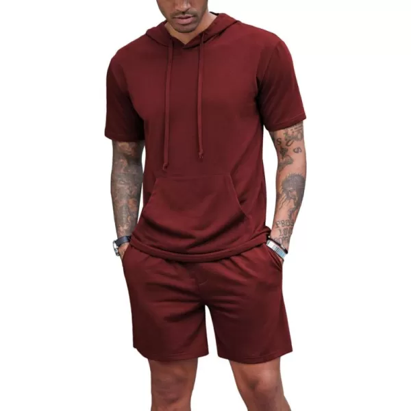 COOFANDY Men's Tracksuit 2 Piece Hooded Athletic Sweatsuit Short Sleeve Casual Sports Hoodie Shorts Set