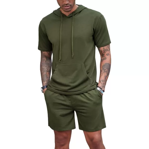 COOFANDY Men's Tracksuit 2 Piece Hooded Athletic Sweatsuit Short Sleeve Casual Sports Hoodie Shorts Set