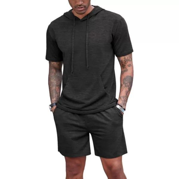 COOFANDY Men's Tracksuit 2 Piece Hooded Athletic Sweatsuit Short Sleeve Casual Sports Hoodie Shorts Set