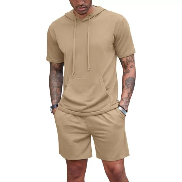COOFANDY Men's Tracksuit 2 Piece Hooded Athletic Sweatsuit Short Sleeve Casual Sports Hoodie Shorts Set