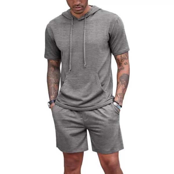 COOFANDY Men's Tracksuit 2 Piece Hooded Athletic Sweatsuit Short Sleeve Casual Sports Hoodie Shorts Set
