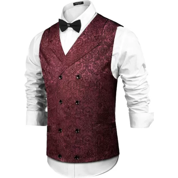 COOFANDY Mens Victorian Vest Steampunk Double Breasted Suit Vest Slim Fit Brocade Paisley Floral Waistcoat