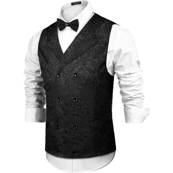COOFANDY Mens Victorian Vest Steampunk Double Breasted Suit Vest Slim Fit Brocade Paisley Floral Waistcoat