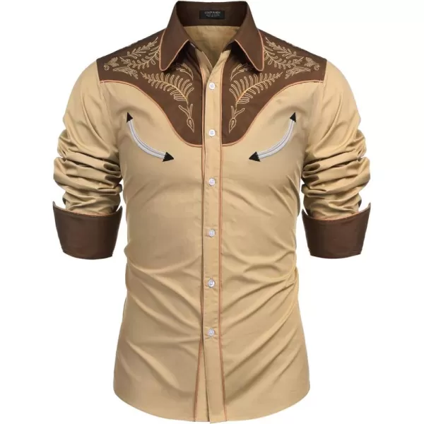 COOFANDY Men's Western Cowboy Shirt Casual Long Sleeve Button Down Cotton Shirts