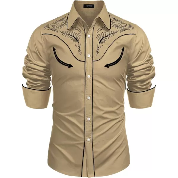 COOFANDY Men's Western Cowboy Shirt Casual Long Sleeve Button Down Cotton Shirts