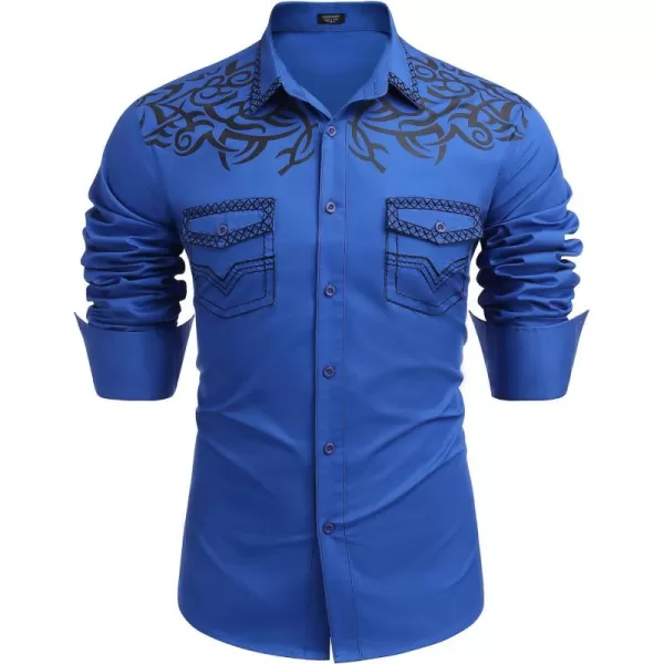 COOFANDY Men's Western Cowboy Shirt Embroidered Long Sleeve Casual Cotton Snap Button Down Shirts with Pockets