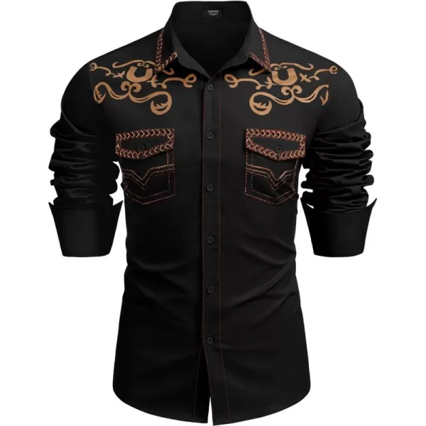 COOFANDY Men's Western Cowboy Shirt Embroidered Long Sleeve Casual Cotton Snap Button Down Shirts with Pockets
