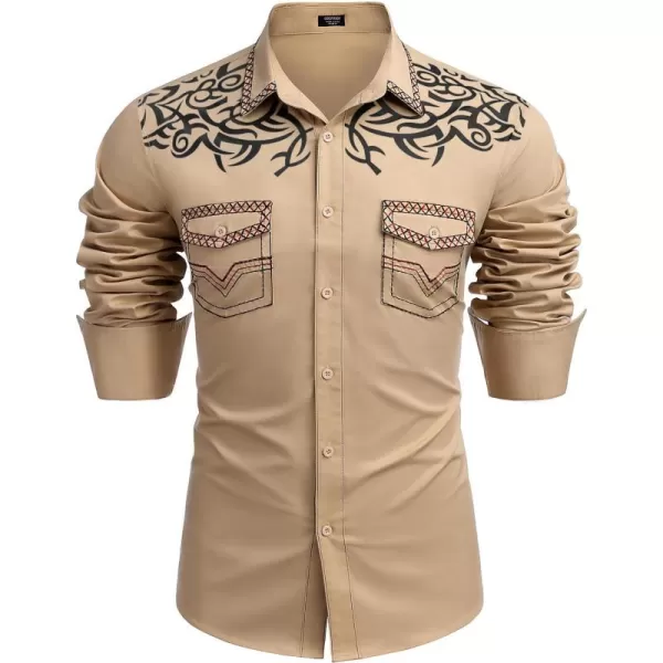 COOFANDY Men's Western Cowboy Shirt Embroidered Long Sleeve Casual Cotton Snap Button Down Shirts with Pockets