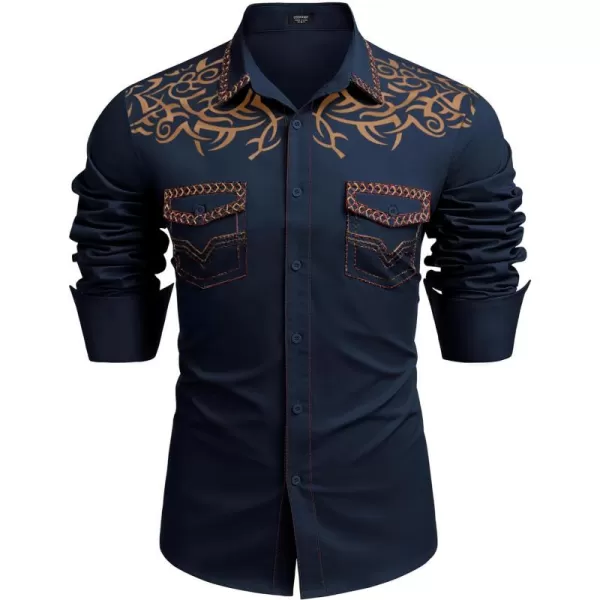 COOFANDY Men's Western Cowboy Shirt Embroidered Long Sleeve Casual Cotton Snap Button Down Shirts with Pockets