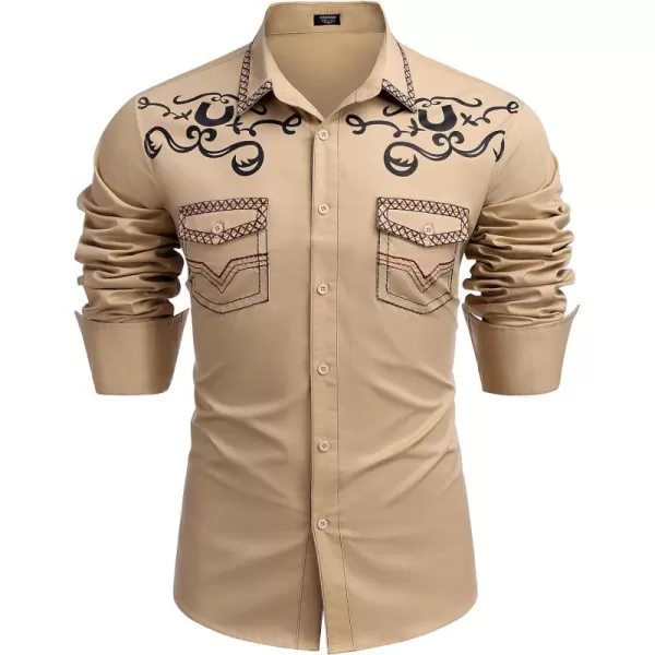 COOFANDY Men's Western Cowboy Shirt Embroidered Long Sleeve Casual Cotton Snap Button Down Shirts with Pockets