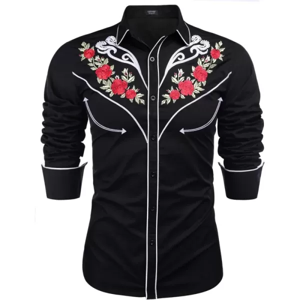COOFANDY Men's Western Cowboy Shirt Embroidered Long Sleeve Cotton Casual Button Down Shirt)