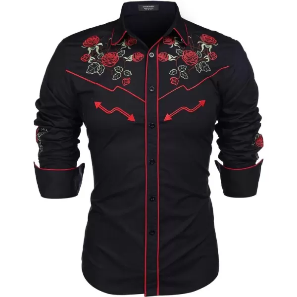 COOFANDY Men's Western Cowboy Shirt Embroidered Long Sleeve Cotton Casual Button Down Shirt)