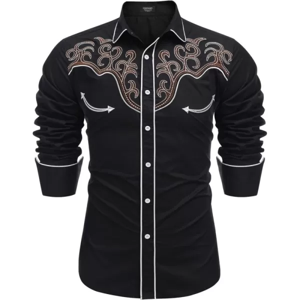 COOFANDY Men's Western Cowboy Shirt Embroidered Long Sleeve Cotton Casual Button Down Shirt