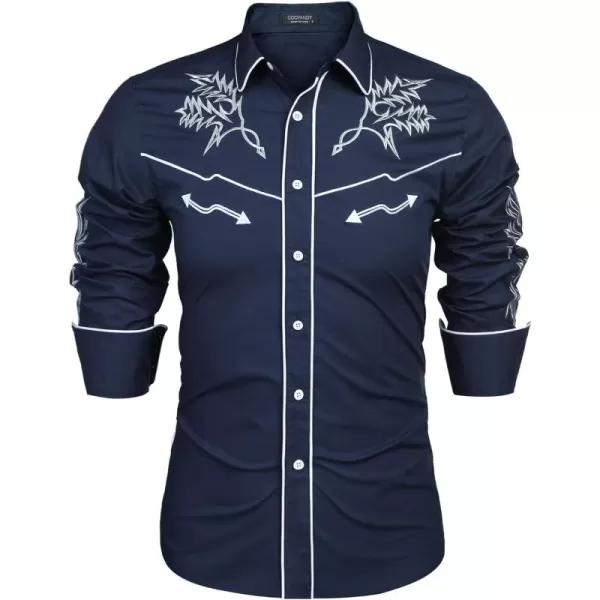 COOFANDY Men's Western Cowboy Shirt Embroidered Long Sleeve Cotton Casual Button Down Shirt