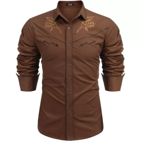 COOFANDY Men's Western Cowboy Shirt Embroidered Long Sleeve Cotton Casual Button Down Shirt