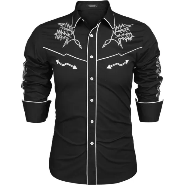 COOFANDY Men's Western Cowboy Shirt Embroidered Long Sleeve Cotton Casual Button Down Shirt