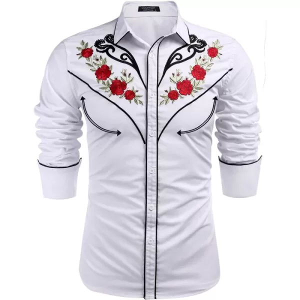 COOFANDY Men's Western Cowboy Shirt Embroidered Long Sleeve Cotton Casual Button Down Shirt)