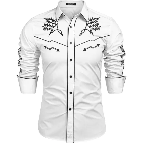 COOFANDY Men's Western Cowboy Shirt Embroidered Long Sleeve Cotton Casual Button Down Shirt
