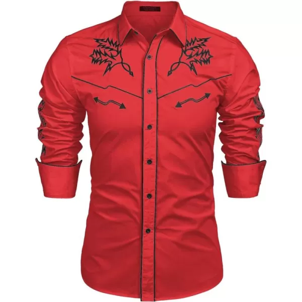 COOFANDY Men's Western Cowboy Shirt Embroidered Long Sleeve Cotton Casual Button Down Shirt