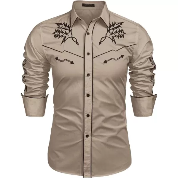 COOFANDY Men's Western Cowboy Shirt Embroidered Long Sleeve Cotton Casual Button Down Shirt
