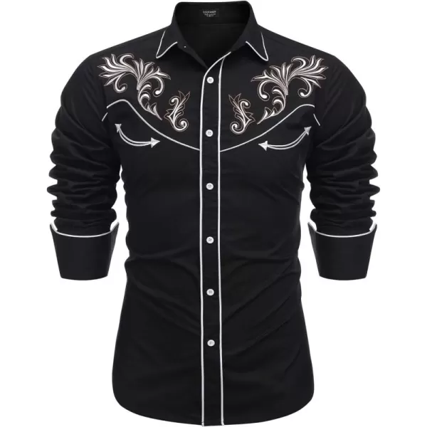 COOFANDY Men's Western Cowboy Shirt Embroidered Long Sleeve Cotton Casual Button Down Shirt)