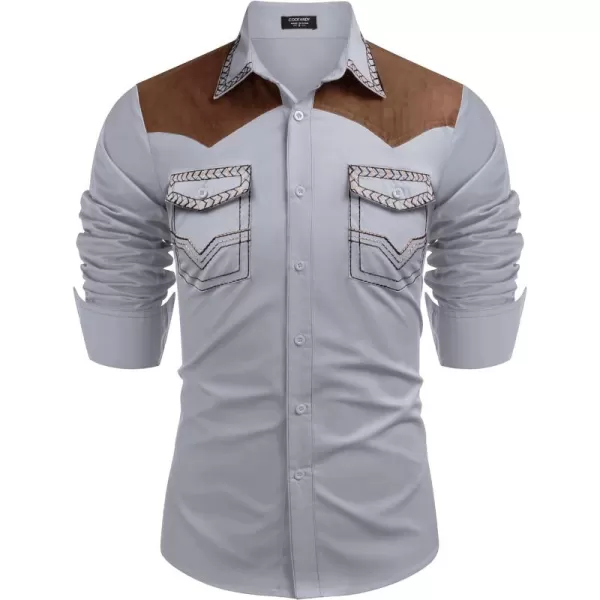 COOFANDY Men's Western Cowboy Shirt Embroidered Long Sleeve Slim Fit Casual Cotton Button Down Hippie Shirts with Pockets