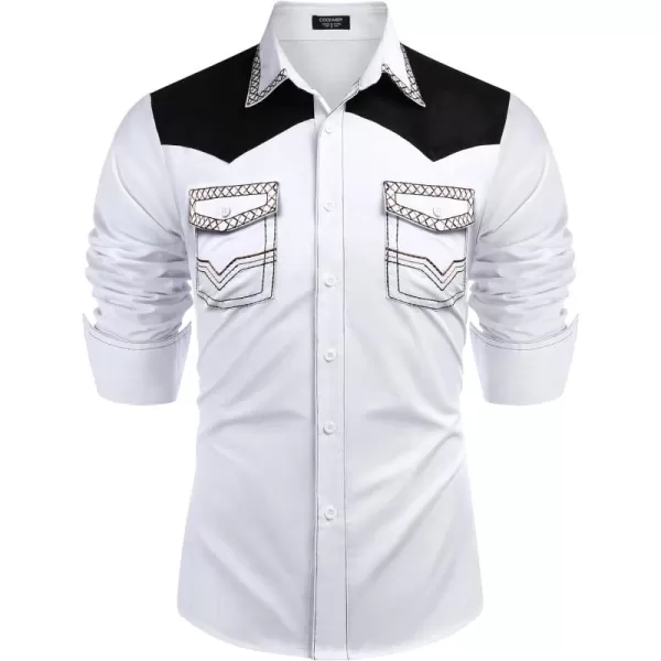 COOFANDY Men's Western Cowboy Shirt Embroidered Long Sleeve Slim Fit Casual Cotton Button Down Hippie Shirts with Pockets