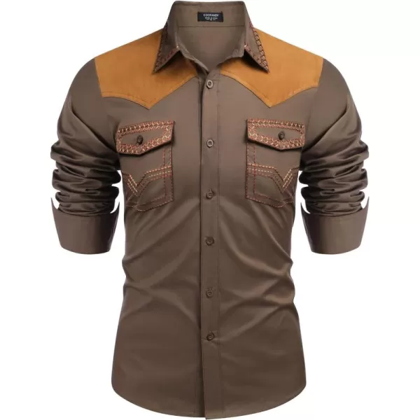 COOFANDY Men's Western Cowboy Shirt Embroidered Long Sleeve Slim Fit Casual Cotton Button Down Hippie Shirts with Pockets