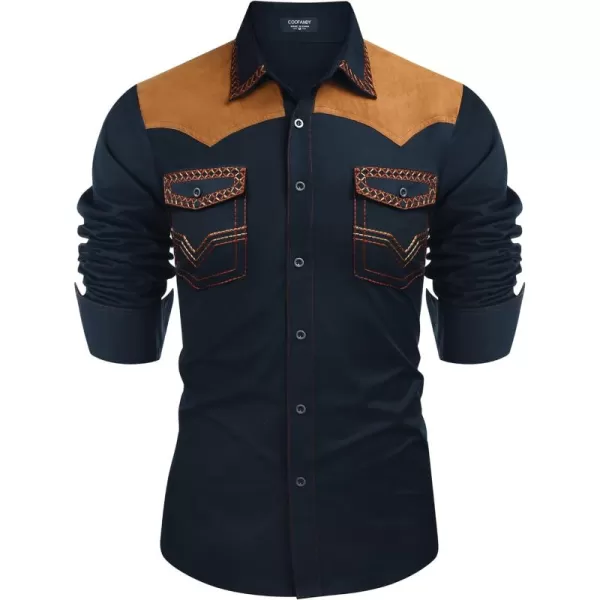 COOFANDY Men's Western Cowboy Shirt Embroidered Long Sleeve Slim Fit Casual Cotton Button Down Hippie Shirts with Pockets