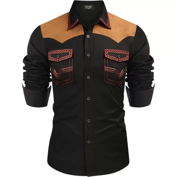 COOFANDY Men's Western Cowboy Shirt Embroidered Long Sleeve Slim Fit Casual Cotton Button Down Hippie Shirts with Pockets