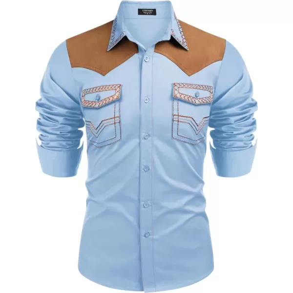 COOFANDY Men's Western Cowboy Shirt Embroidered Long Sleeve Slim Fit Casual Cotton Button Down Hippie Shirts with Pockets