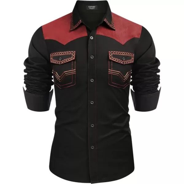 COOFANDY Men's Western Cowboy Shirt Embroidered Long Sleeve Slim Fit Casual Cotton Button Down Hippie Shirts with Pockets