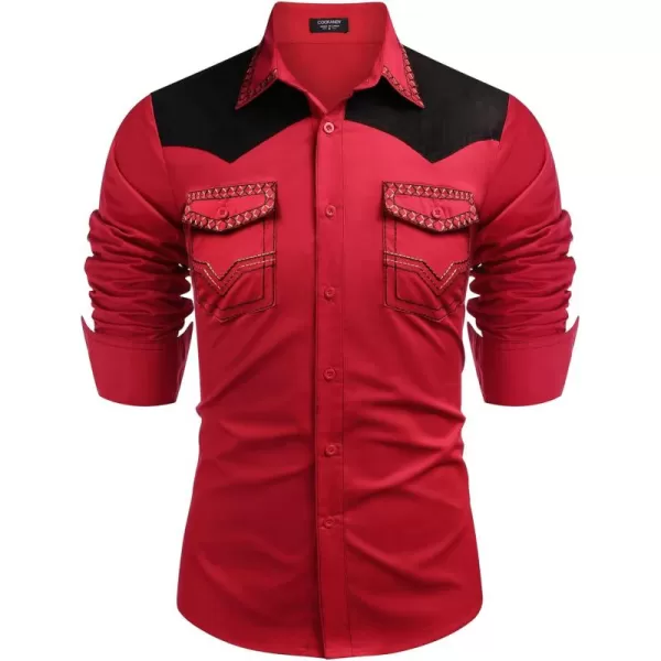 COOFANDY Men's Western Cowboy Shirt Embroidered Long Sleeve Slim Fit Casual Cotton Button Down Hippie Shirts with Pockets