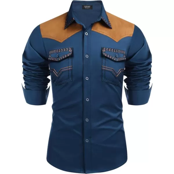 COOFANDY Men's Western Cowboy Shirt Embroidered Long Sleeve Slim Fit Casual Cotton Button Down Hippie Shirts with Pockets