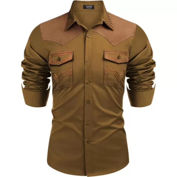 COOFANDY Men's Western Cowboy Shirt Embroidered Long Sleeve Slim Fit Casual Cotton Button Down Hippie Shirts with Pockets