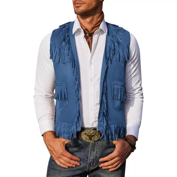 COOFANDY Men's Western Cowboy Vest Casual Fringe Hippie Costume V Neck Zipper Suede Leather Waistcoat