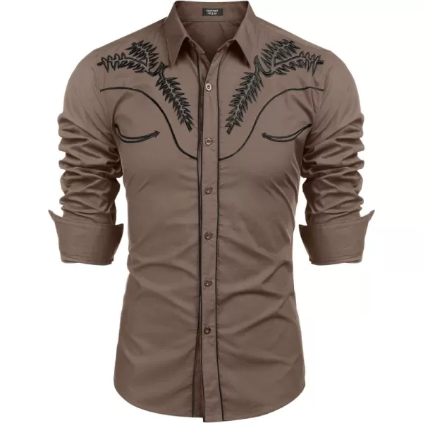 COOFANDY Men's Western Shirts Long Sleeve Slim Fit Embroideres Cowboy Casual Button Down Shirt)