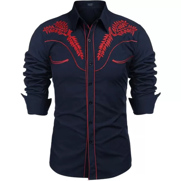 COOFANDY Men's Western Shirts Long Sleeve Slim Fit Embroideres Cowboy Casual Button Down Shirt)