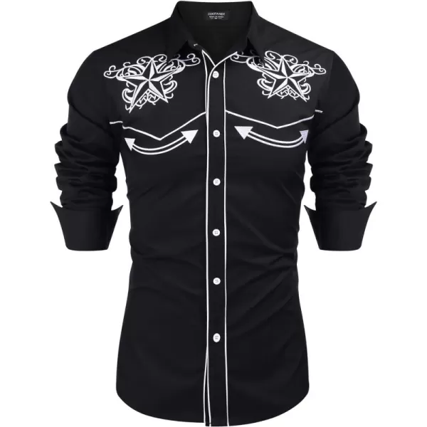 COOFANDY Men's Western Shirts Long Sleeve Slim Fit Embroideres Cowboy Casual Button Down Shirt)