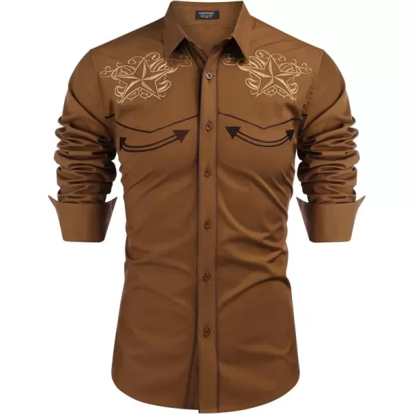 COOFANDY Men's Western Shirts Long Sleeve Slim Fit Embroideres Cowboy Casual Button Down Shirt