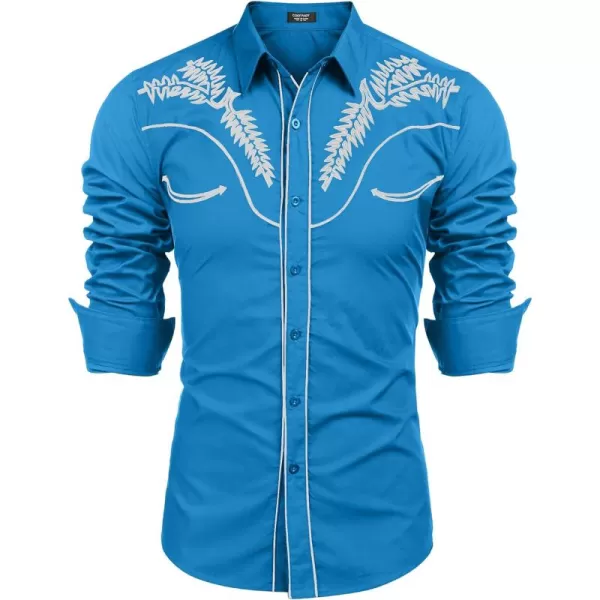 COOFANDY Men's Western Shirts Long Sleeve Slim Fit Embroideres Cowboy Casual Button Down Shirt