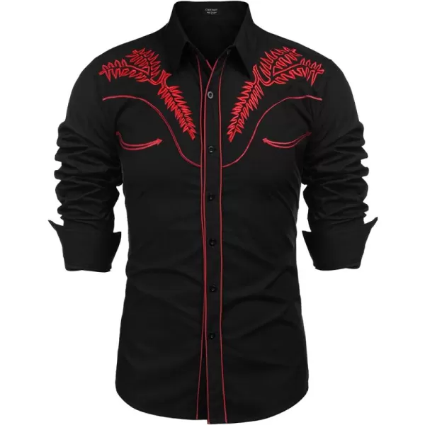 COOFANDY Men's Western Shirts Long Sleeve Slim Fit Embroideres Cowboy Casual Button Down Shirt)