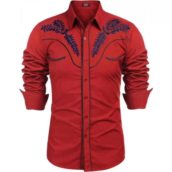 COOFANDY Men's Western Shirts Long Sleeve Slim Fit Embroideres Cowboy Casual Button Down Shirt)