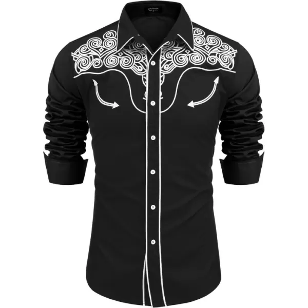 COOFANDY Men's Western Shirts Long Sleeve Slim Fit Embroideres Cowboy Casual Button Down Shirt)