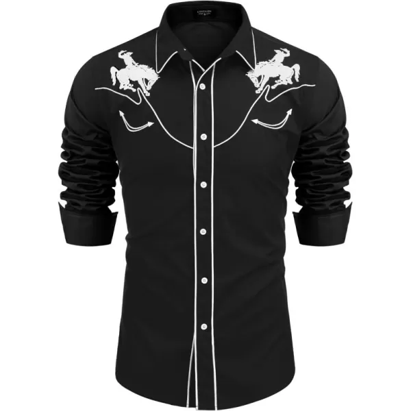 COOFANDY Men's Western Shirts Long Sleeve Slim Fit Embroideres Cowboy Casual Button Down Shirt)