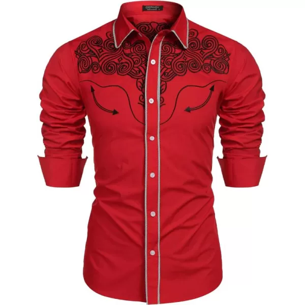 COOFANDY Men's Western Shirts Long Sleeve Slim Fit Embroideres Cowboy Casual Button Down Shirt