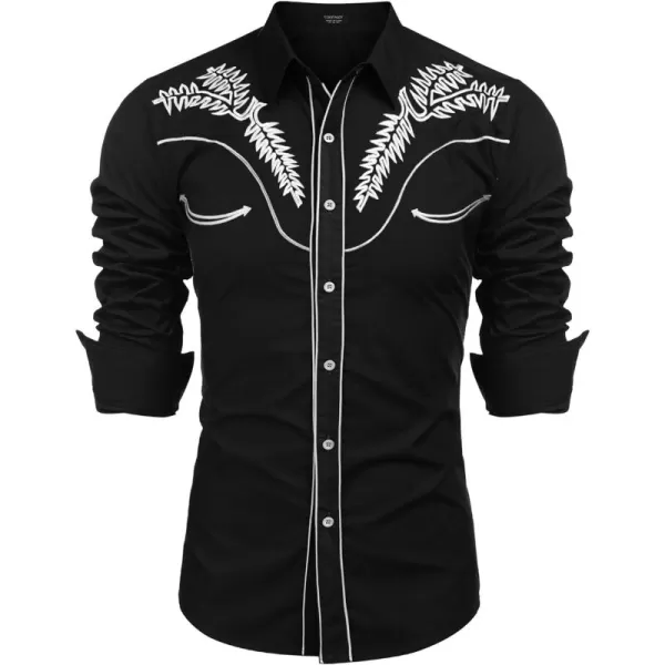 COOFANDY Men's Western Shirts Long Sleeve Slim Fit Embroideres Cowboy Casual Button Down Shirt)