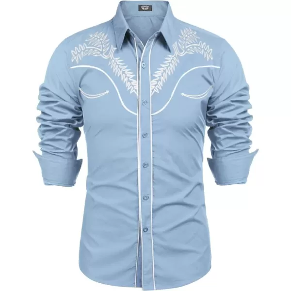 COOFANDY Men's Western Shirts Long Sleeve Slim Fit Embroideres Cowboy Casual Button Down Shirt